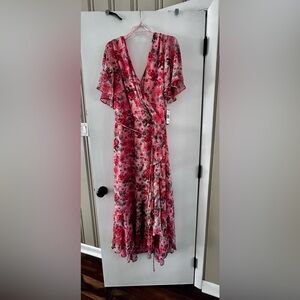 Floral Pink Wrap Midi Dress